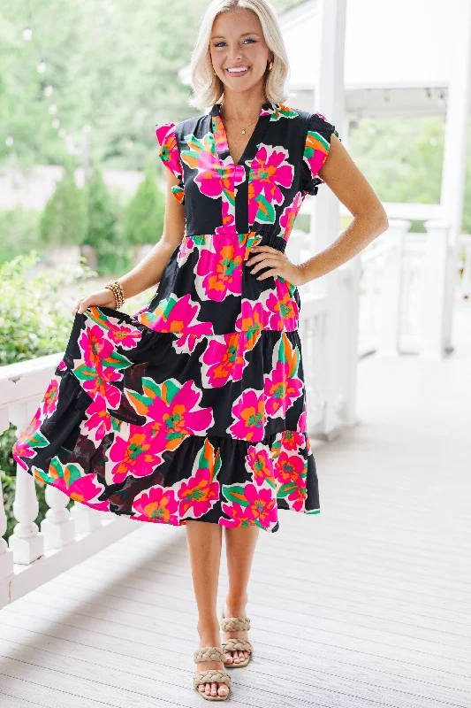 Women's Clothes And Garments Created Beauty Black Floral Midi Dress