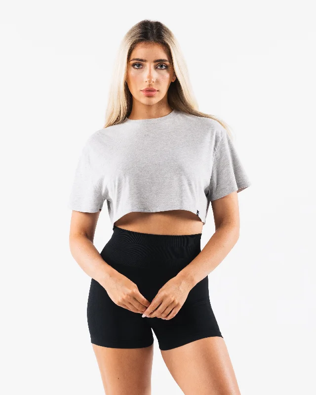 Women's Workout Clothing OT Oversized Crop Tee - Light Heather Grey