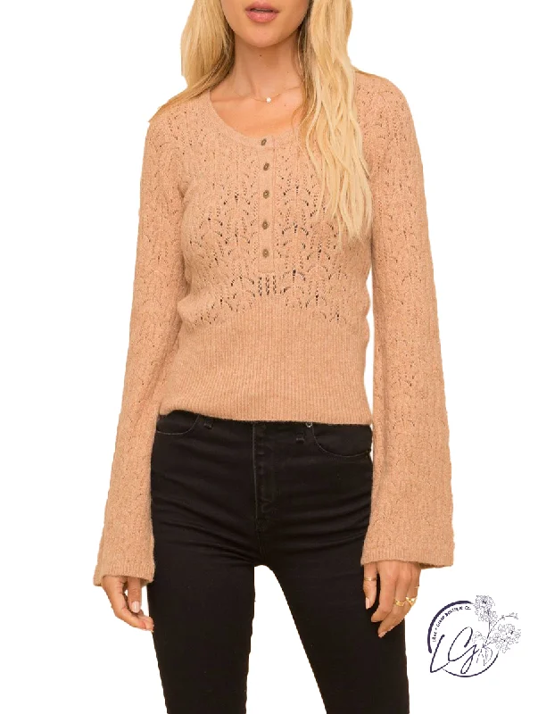 Holiday Attire Sale Tell All Bell Sleeve Henley Sweater