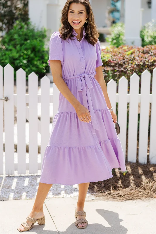 Urban Elegance Deals Tell It All Lavender Purple Button Down Midi Dress