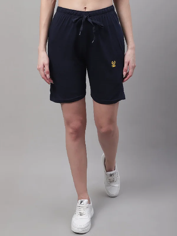 Women's Comfortable Clothes For Weekends Mack Jonney Navy Blue Regular fit Cotton Shorts for Women