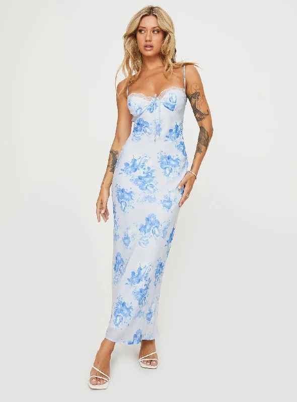 Fashionable Women's Clothing Hamri Maxi Dress White / Blue Floral