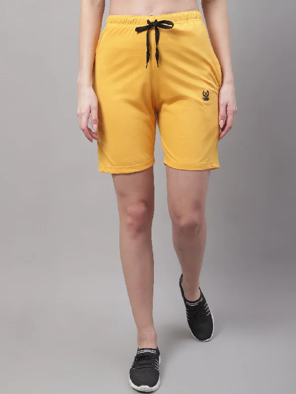 Modern Fashion Sale Mack Jonney Yellow Regular fit Cotton Shorts for Women