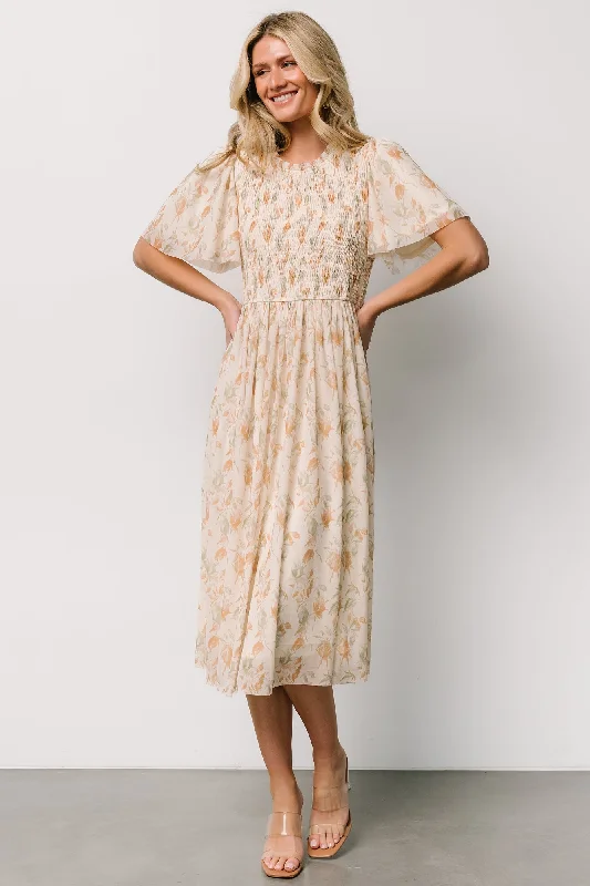 Absurdly Cheap Sale Bailey Smocked Midi Dress | Ivory + Golden Floral