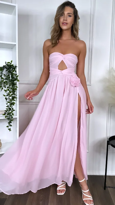 Flash Sale Starts Dominique Pink Strapless and Corsage Detail Maxi Dress