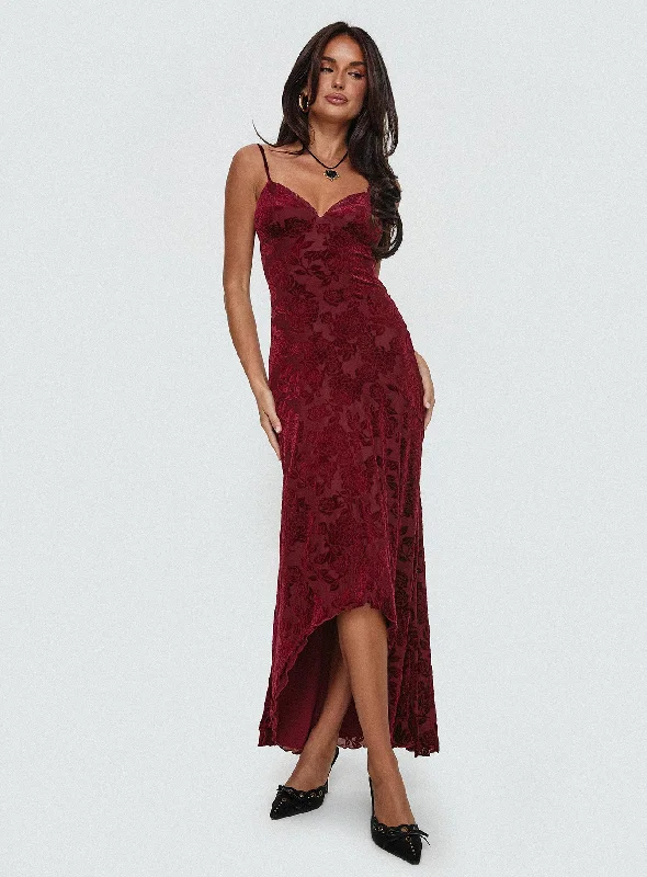 Women's Fashion Clothes Rumours Slippy Burnout Maxi Dress Burgundy