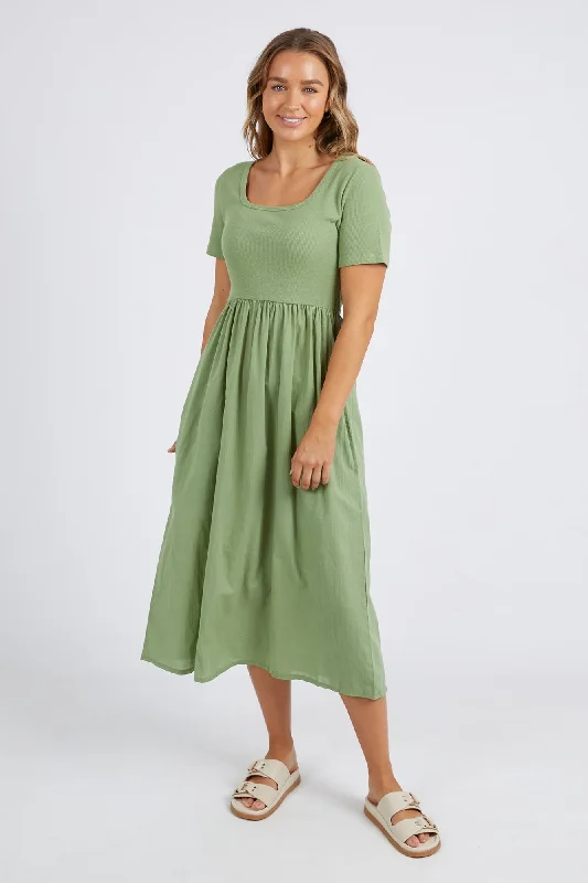 Trendy Threads Ella Moss Green SS Midi Dress