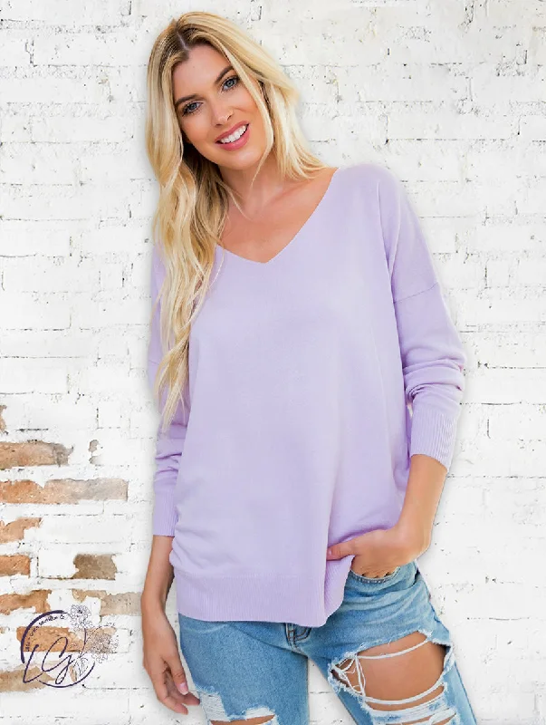 Limited Time Offer Daydreamer V-Neck Sweater in Lavender