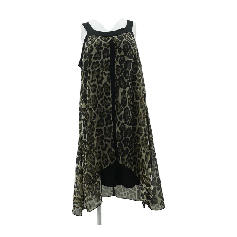 Women's Office Attire Black Animal Print Midi Dress