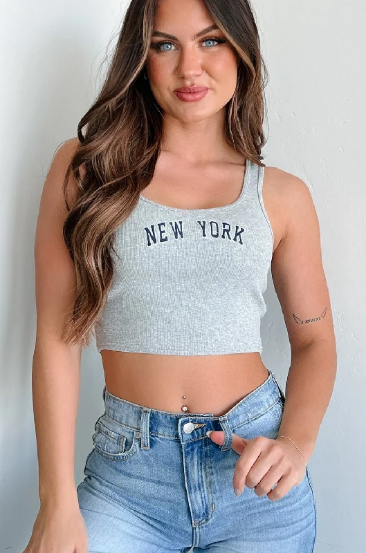 New Season Fashion Preview New York Dreamer Ribbed "New York" Crop Tank (Heather Grey)