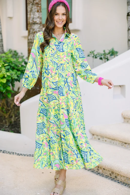 Women's Vacation Outfit Set Bright New Days Green Paisley Midi Dress