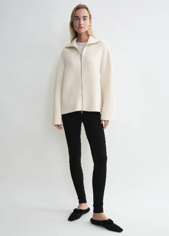 Women's Wardrobe Apparel Double-knit zip sweater off-white