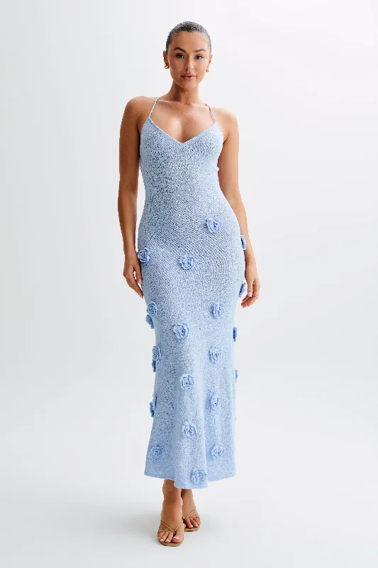 Timeless Women's Outfit Suki Knit Maxi Dress With Flowers - Light Blue