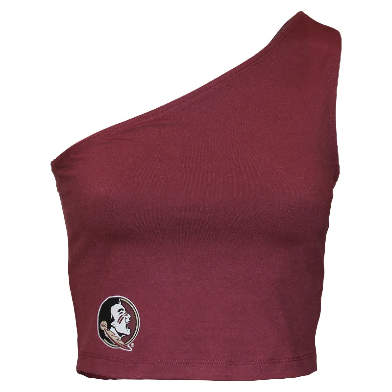 Flash Sales ZooZatz Women's Seminole Logo One Shoulder Crop Tank - Garnet