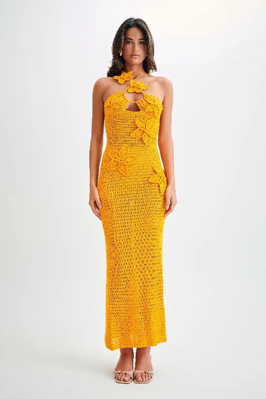 Women's Evening Wear Attire Kyla Floral Crochet Maxi Dress - Orange Sherbet