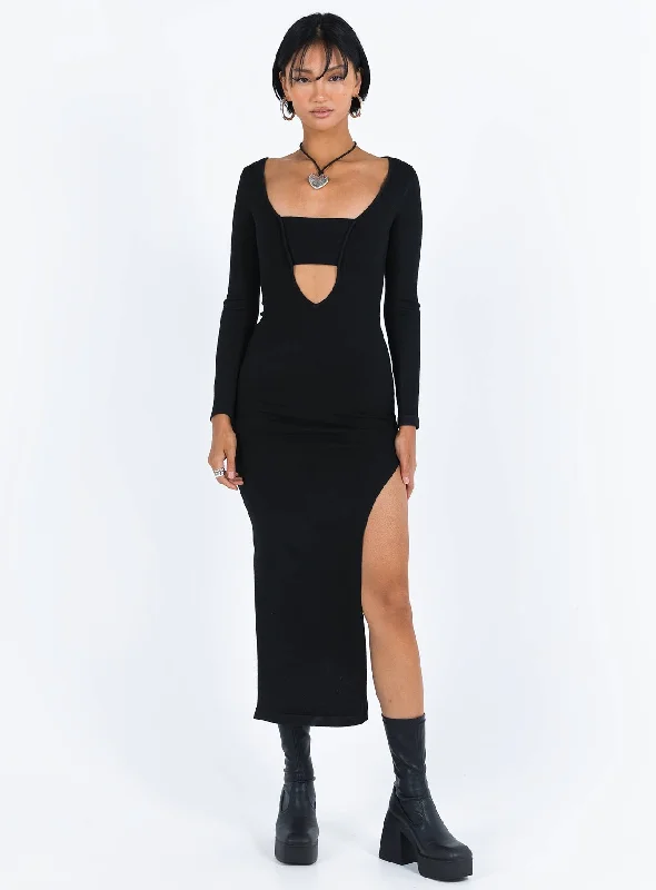 Affordable Trendy Fashion Marple Cut Out Maxi Dress Black