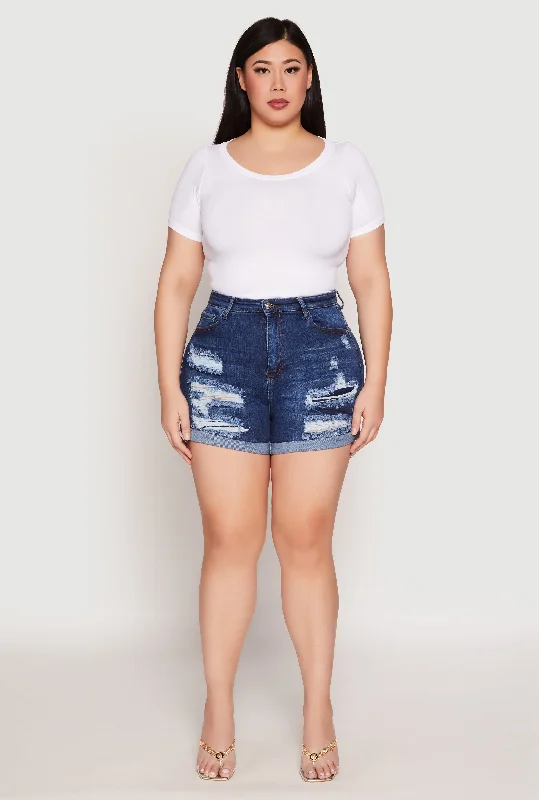 New Styles Just In Plus Size WAX Distressed Denim Mom Shorts