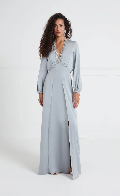 Timeless Elegance Sale Nina Sleeved Gown - Silver