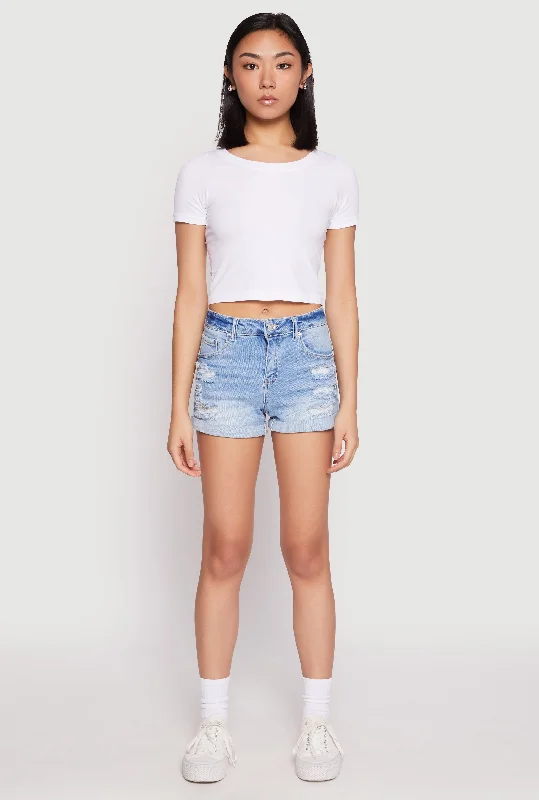 Chic Trends Unveiled WAX Distressed Denim Shorts