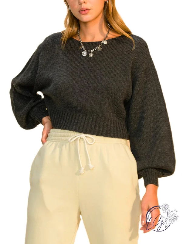 New In This Season ALL TO MYSELF LONG PUFF-SLEEVE CROPPED SWEATER