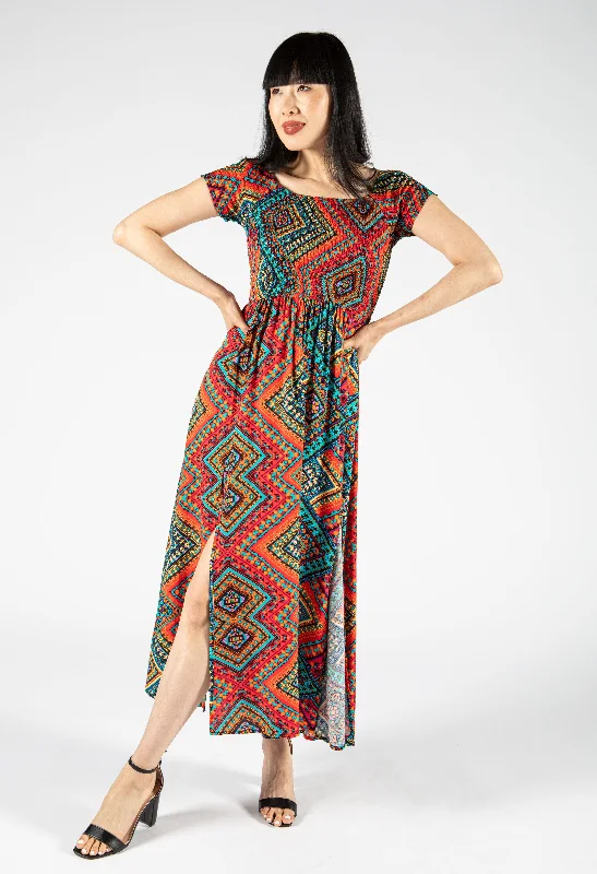 Charming Women's Garments Aztec Print Spilt Hem Dress