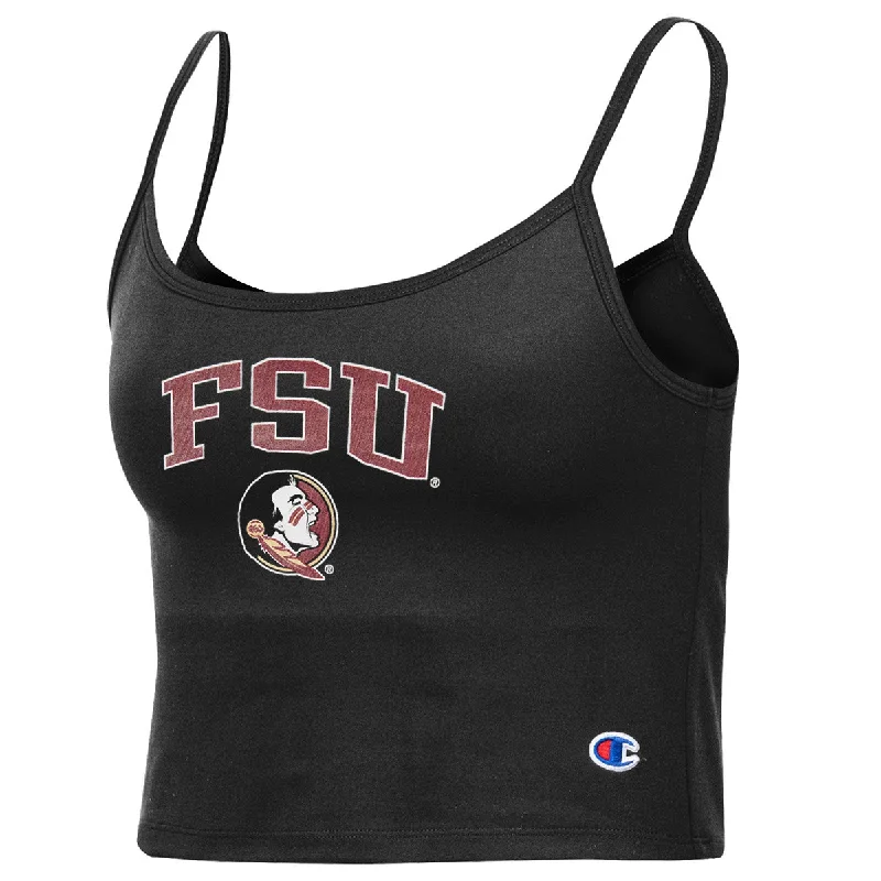 Final Sale Champion Women's FSU Seminole Logo Strappy Crop Tank - Black