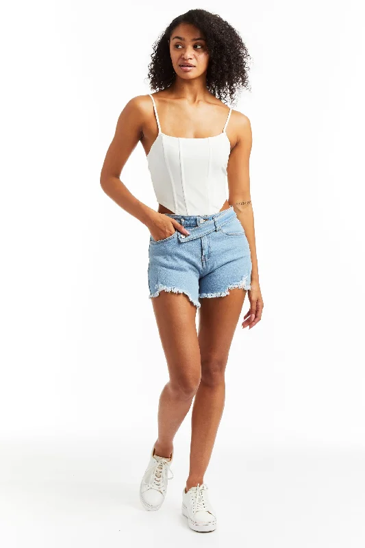 Flash Sale Fever Overflap Fly High Rise Long Denim Short