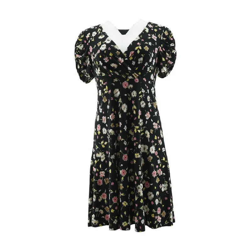 Crazy Price Slashing Black Floral Midi Dress