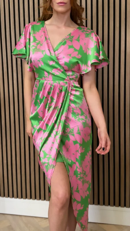 Seasonal Picks Havana Pink & Green Wrap Over Maxi Dress