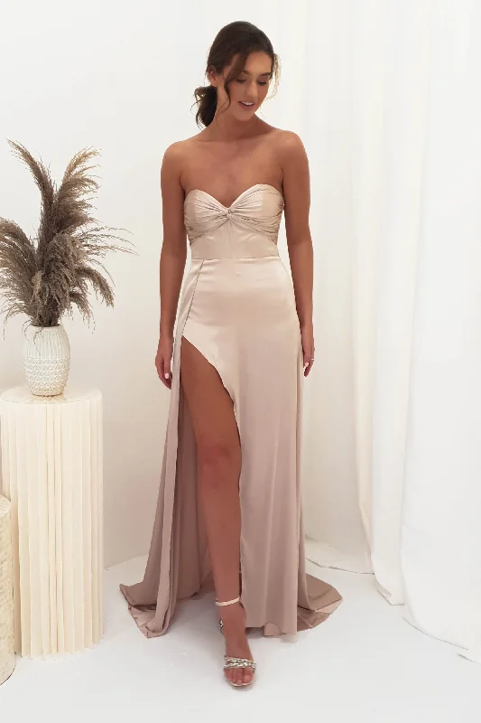 Step Ahead, Lead The Trend Krysta Soft Satin Long Strapless Gown | Champagne