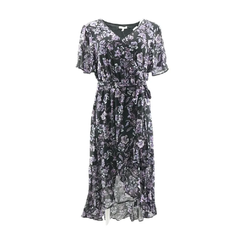 Women's Evening Wear Attire Black Floral Midi Dress