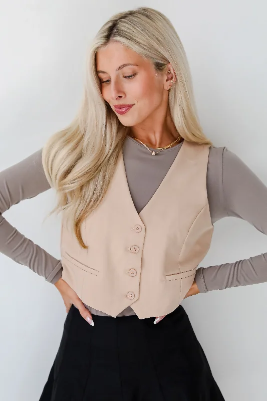 Women's Clothes And Apparel Sets FINAL SALE - Iconic Experience Beige Vest - DOORBUSTER