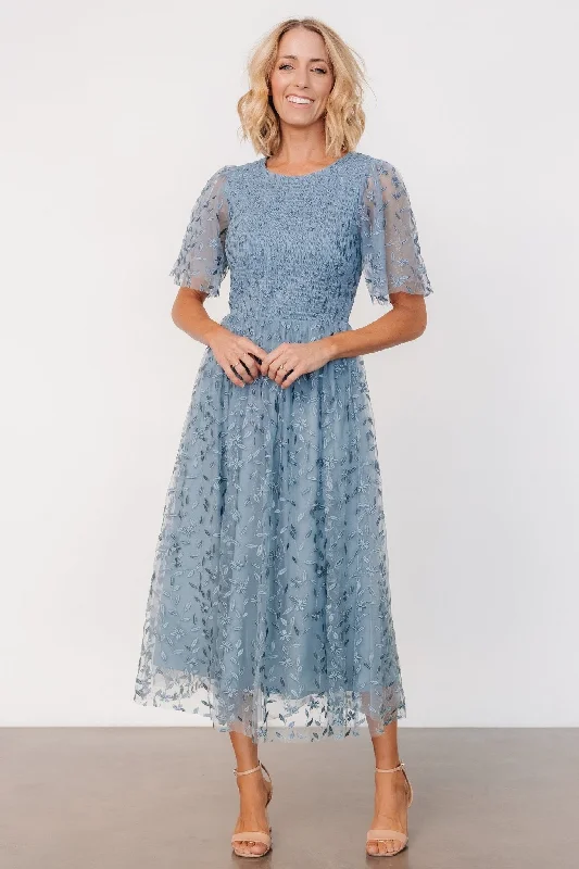 Women's Festive Attire Kendra Embroidered Dress | Dusty Blue