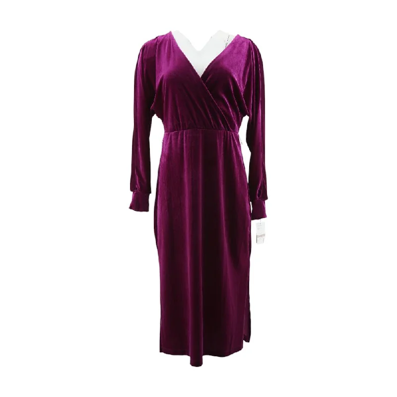 Women's Formal Event Outfit Magenta Solid Midi Dress