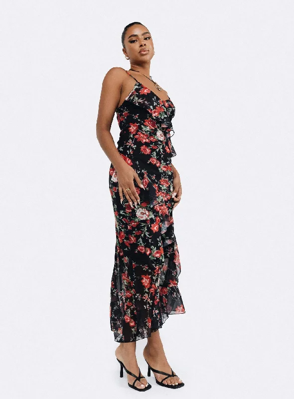 Feminine Style Promotions Ellian Maxi Dress Black / Multi