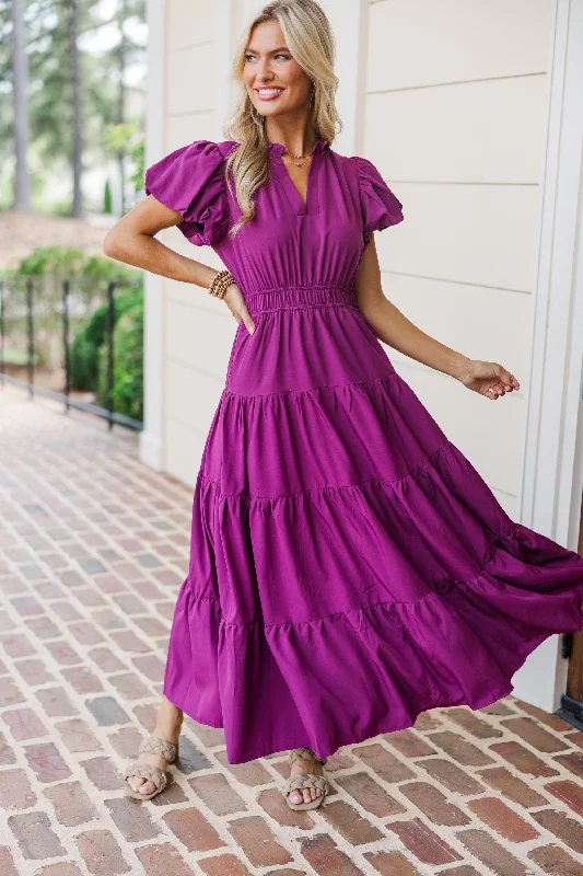 Women's Casual Apparel Coming Back For You Plum Purple Tiered Midi Dress