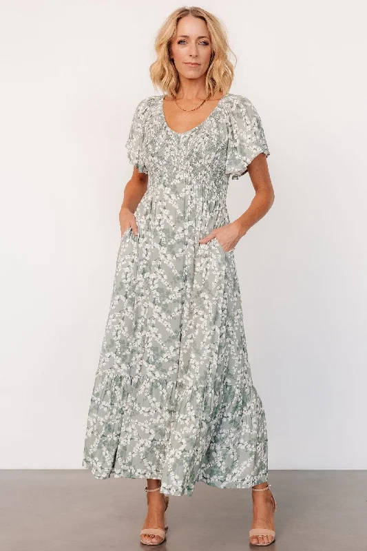 Fashion Frontiers Joanie Smocked Dress | Sage + Off White Floral