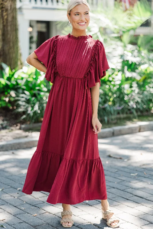 Timeless Women's Outfit All The Good Burgundy Red Ruffled Midi Dress