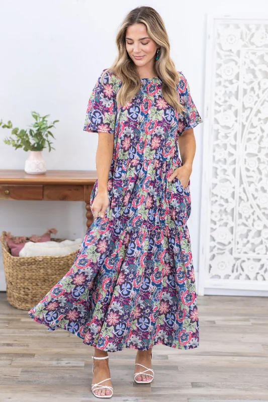 Comfortable Outfit For Women Green Floral Print Cotton Maxi Dress