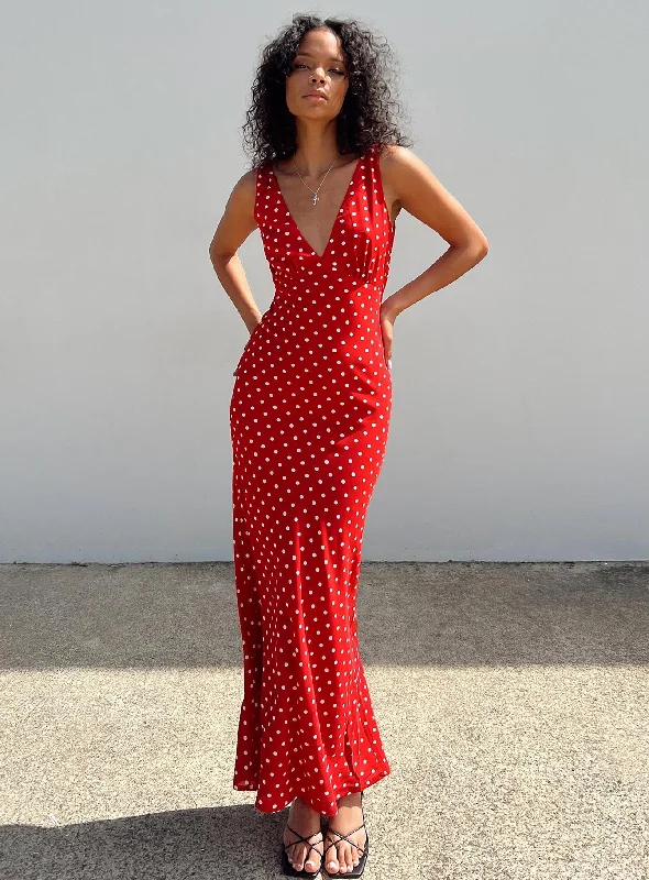 Avant-Garde Style Promotions Nellie Maxi Dress Red Polka Dot