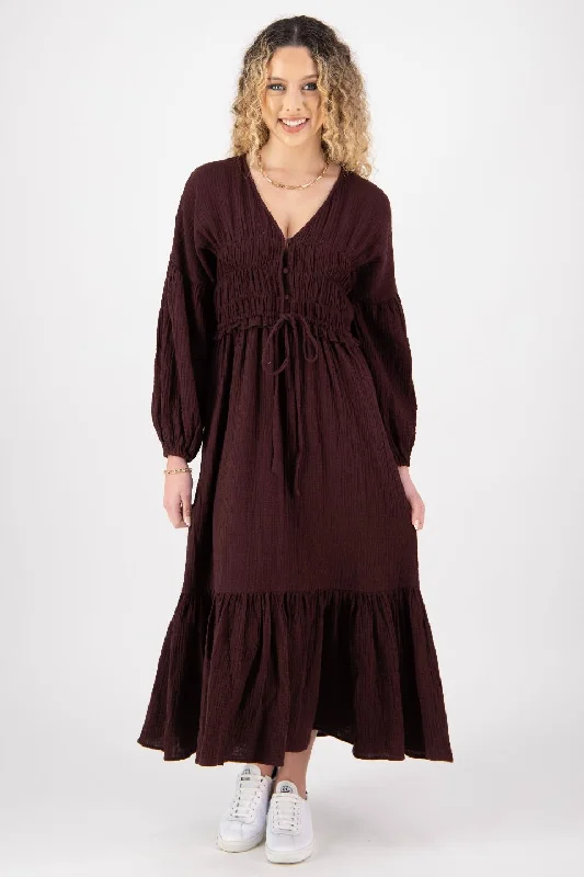 Stupidly Low Prices Chelsea Raisin Cotton Blouson LS Midi Dress