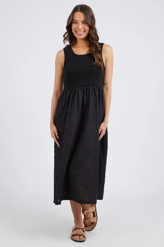 Women's Evening Attire Calla Black Cotton Poplin Skirt Midi Dress