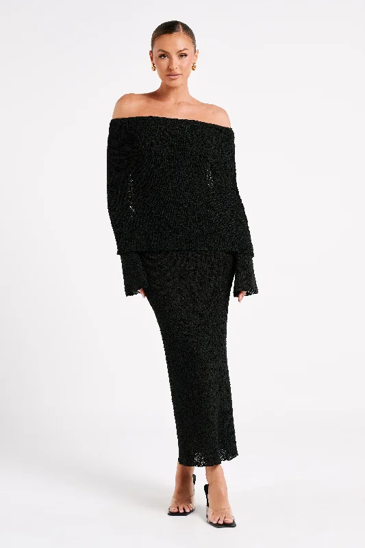 Timeless Women's Apparel Marisol Off Shoulder Boucle Maxi Dress - Black