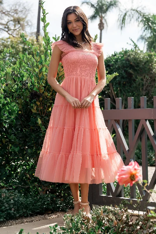 Relaxed Style Deals Emma Smocked Tulle Dress | Coral