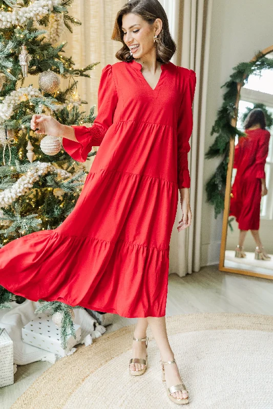 Style Revolution What A Surprise Red Ruffled Midi Dress