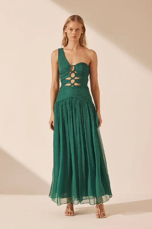 Flash Sale MARGOT ONE SHOULDER LACE UP MAXI DRESS - EVERGREEN