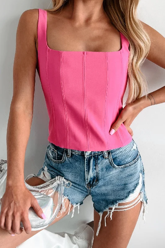 Luxury Women's Clothes Basically Effortless Square Neck Tank Top (Pink)