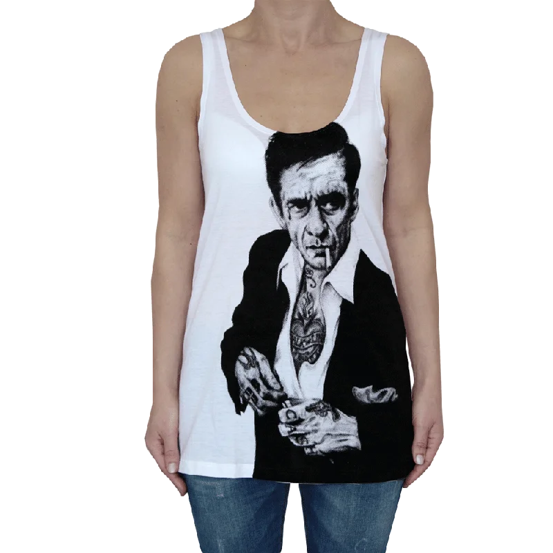 Women's Casual Outfit TOXICO "Tattooed Johnny Cash" Girly Tank Top (weiss)