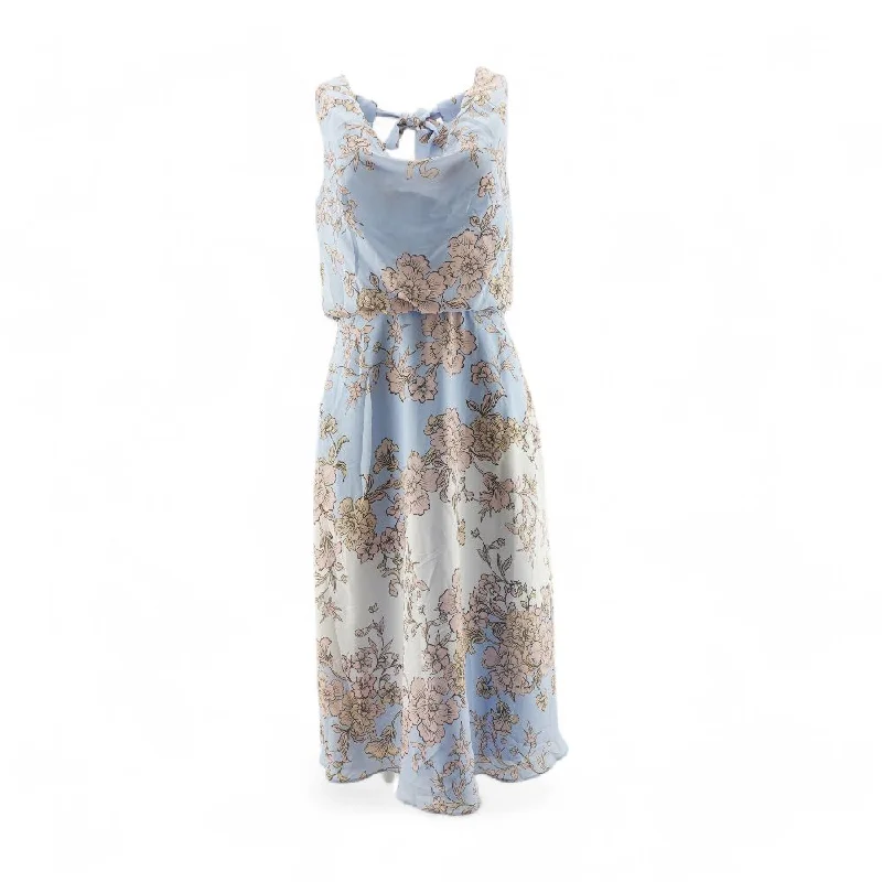 Women's Stylish Professional Garments Blue Floral Midi Dress