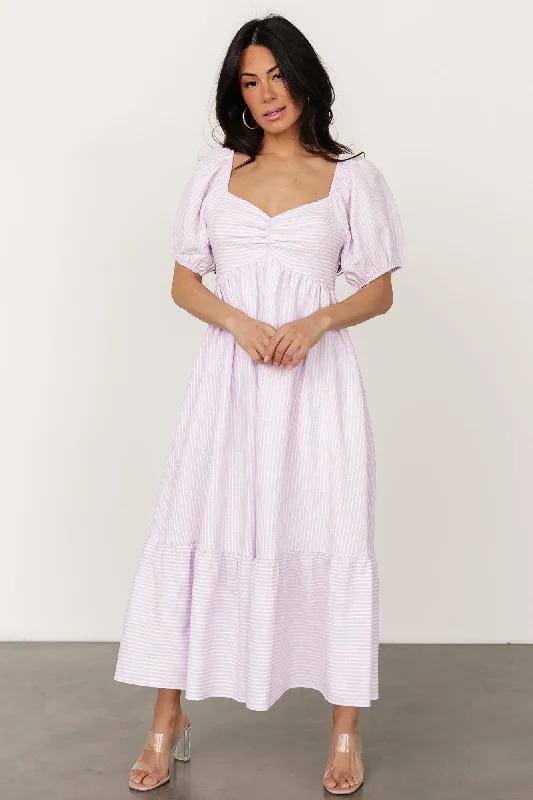 Women's Comfy Loungewear Outfit Poppy Midi Dress | Lavender + Off White